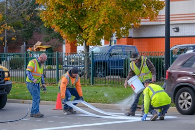 New crosswalks are painted in the Northside neighborhood